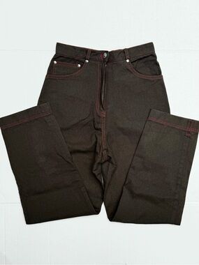 Korean Brand Dark Green Highwaisted Pants with Red Contrast Stitching